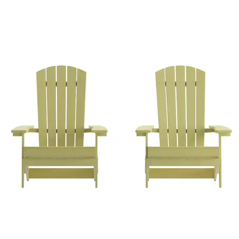 Emma and Oliver Set of 2 Indoor/Outdoor Poly Resin Folding Adirondack Chairs, All-Weather Chairs for Porch, Patio, or Sunroom