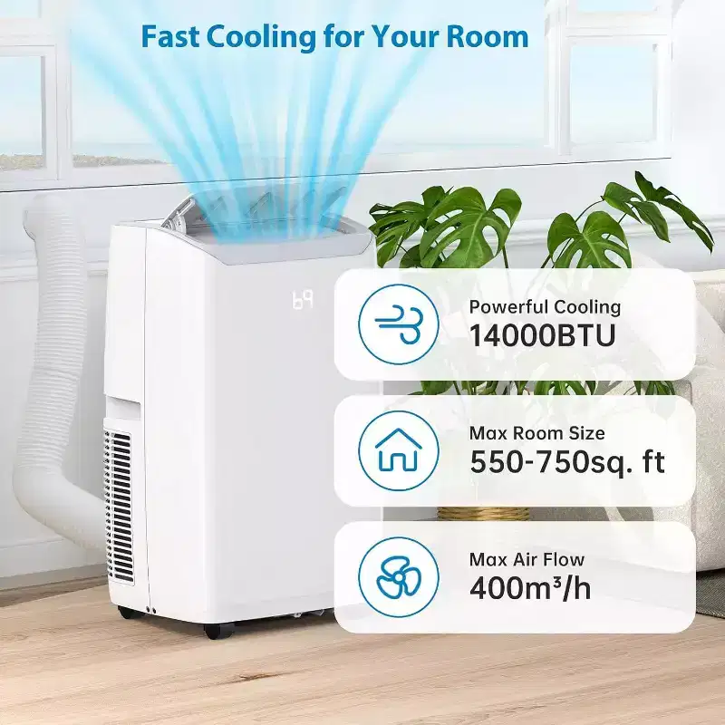 14,000 BTU 3-in-1 Portable Air Conditioner with Window Kit, Cools up to 750 Sq.Ft, 75-Pint Dehumidifier