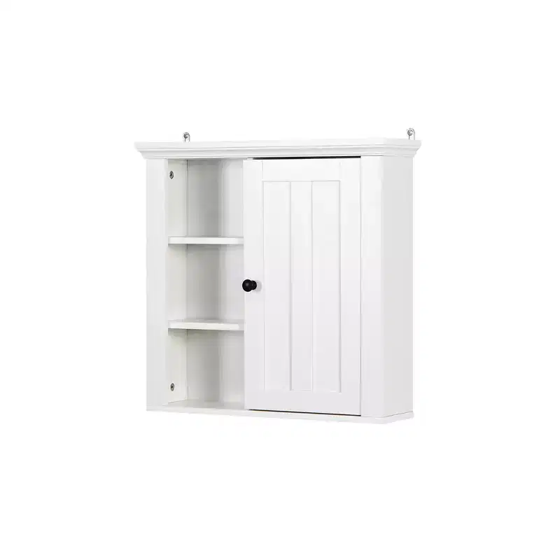 Bathroom Wall Cabinet, Medicine Cabinet with Door and 3 Open Shelves, Wall Mounted Storage Organizer for Bathroom, Kitchen, Living Room