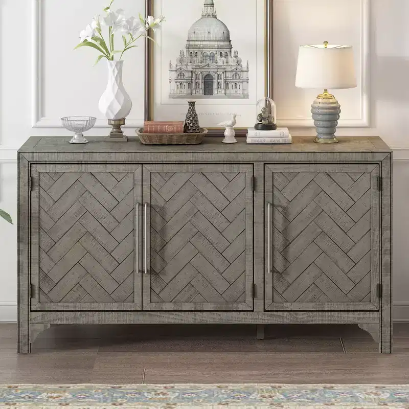 60W American Retro Sideboard with Adjustable Shelves, Storage Cabinet with 3 Doors for Living Room, Entrance and Study Room 4Q - ModernLuxe