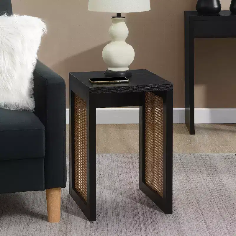 HomeStock 24 in.H Beige Color Square Wood Table Top End Table 1 -piece