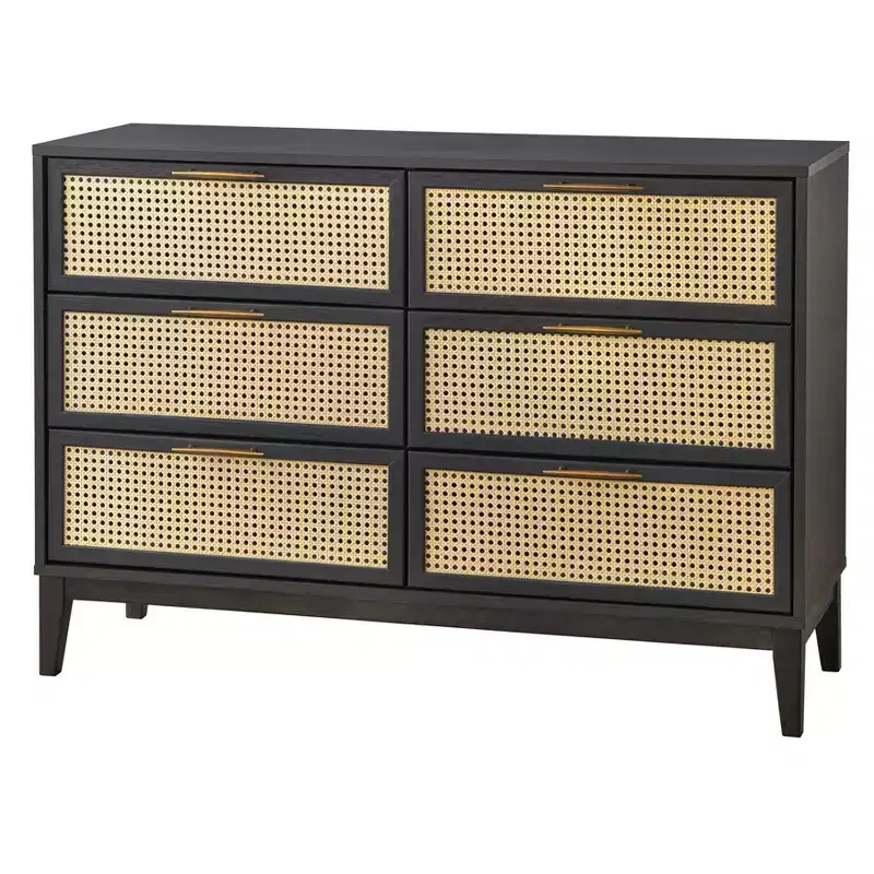 Particle Board 6-Drawer Dresser with Cane Fronts 44.9
