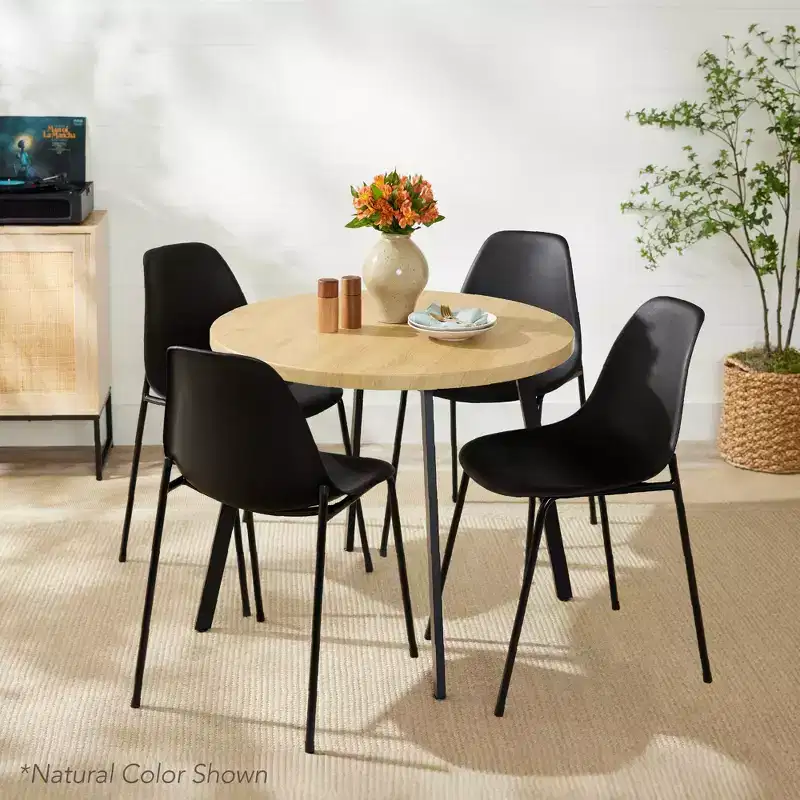 35.5in Mid-Century Modern Round Dining Table with Steel Legs and Adjustable Feet