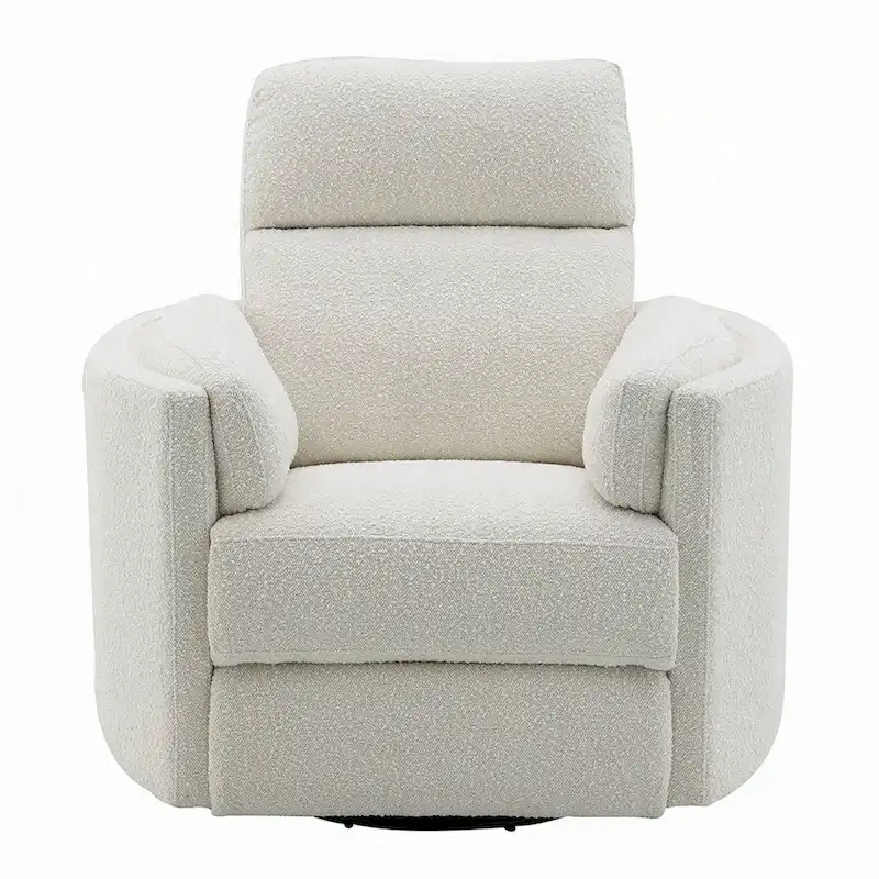Swivel Glider Recliner Chair with Beige Boucle Upholstery and Pocket Coil Seat