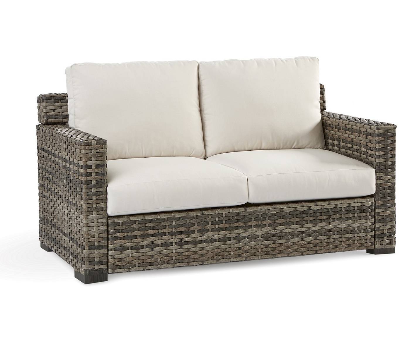 Outdoor Wicker Loveseat Sandstone All-Weather Aluminum Frame