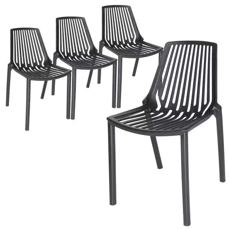 LeisureMod Acken Modern Stackable Plastic Dining Chair Set of 4 - Durable, Comfortable, Space-Saving Chairs for Kitchen, Dining Room, Office, Cafe