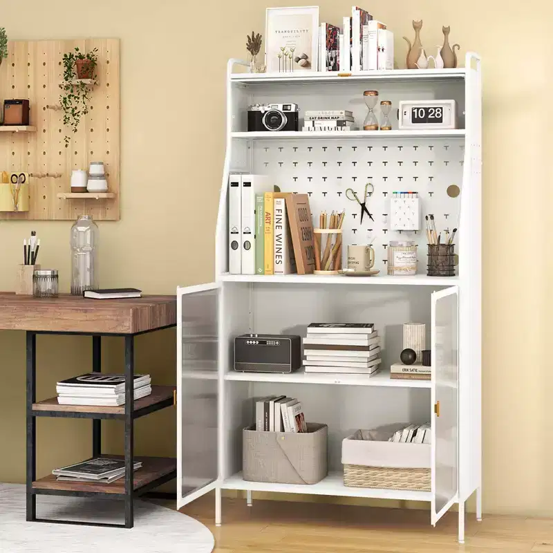 Costway 5-tier Metal Kitchen Bakers Rack with Pegboard 8 Hooks 5-position Adjustable Shelf White