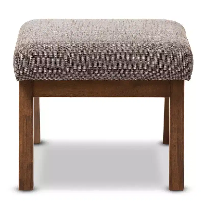 Aberdeen Mid - Century Modern Wood Finish and Fabric Upholstered Ottoman - Gravel / Walnut Brown - Baxton Studio: Minimalist Footstool, MDF Frame
