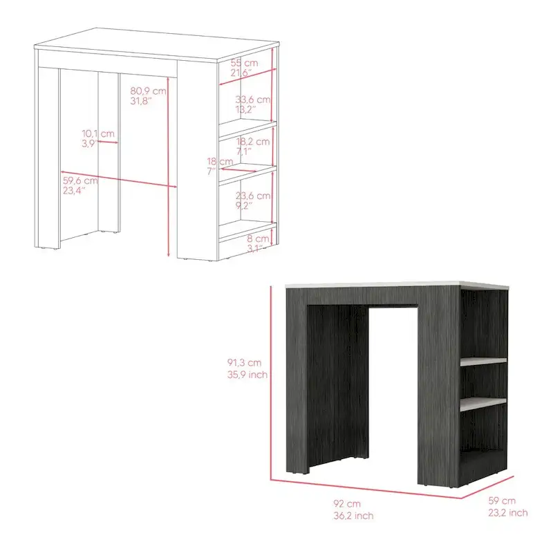 Kitchen Island Doyle, Kitchen, Concrete Gray / Ibiza Marble,High quality and durable