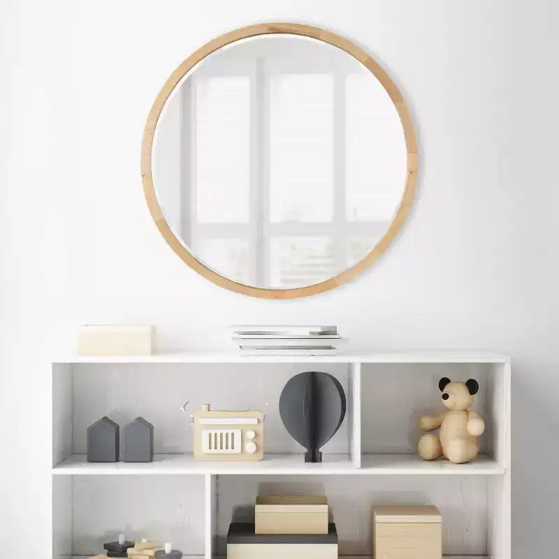 Round Wood Frame Wall Mirror
