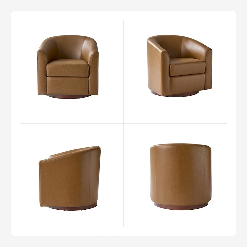 Haley Modern Swivel Barrel Faux Leather Chair with Solid Wood Base by HULALA HOME