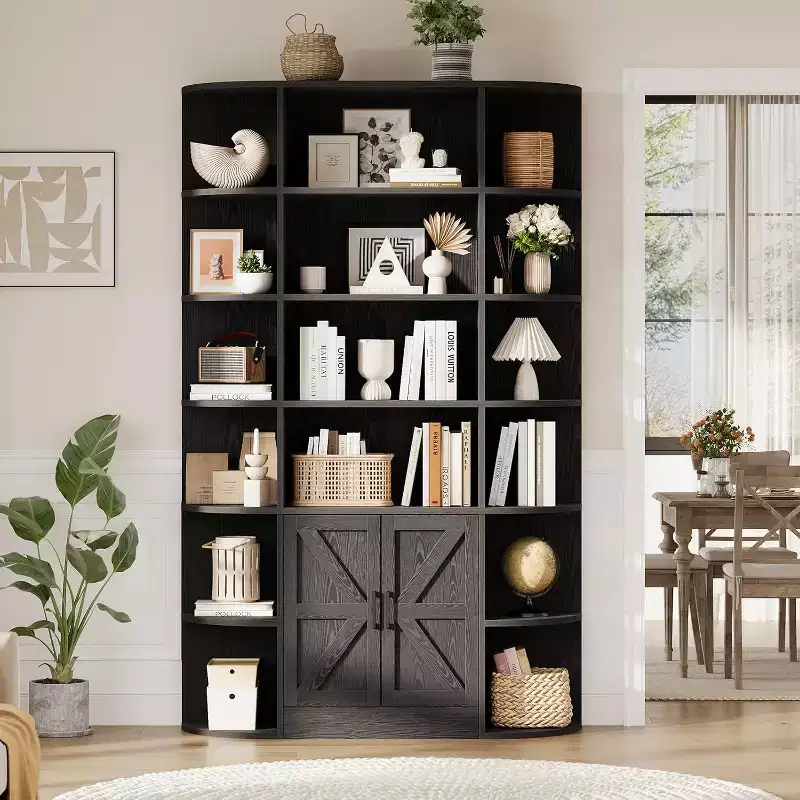 Modern 75 Bookshelf with Storage Cabinet, 6-Tier Wood Bookcase with Doors and Adjustable Shelves for Bedroom, Nursery, or Playroom