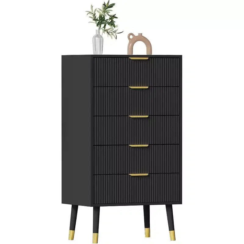 5 Drawer Dresser for Bedroom, Closet Dressers 5 Chest of Drawers, Storage Chest Cabinet Organizer Unit, Small Fluted Nightstand for Bedroom