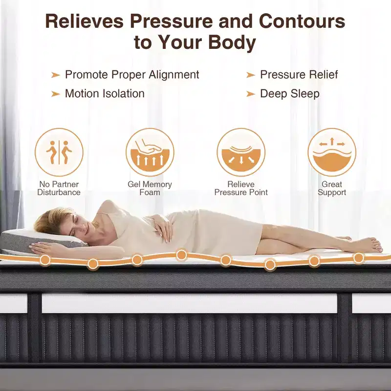 14 Inch Gel Memory Foam Hybrid Mattress in a Box, Cooling & Breathable Design, Zoned Pressure Relief, Medium Firm Feel