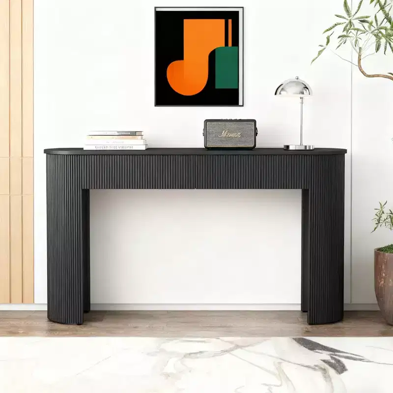 Modern Console Table with 2 Concealed Drawers, Oval Top & Fluted Design - Entryway & Living Room