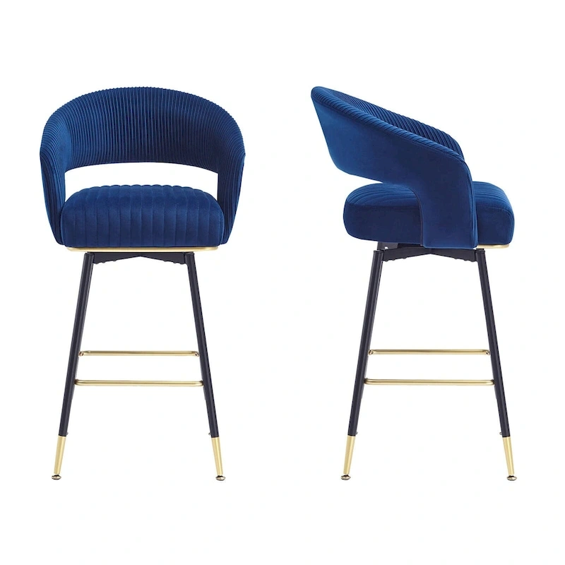 Hausfame Velvet Upholstered Set of 2 Swivel Barstool With Backs - 22.2 in. W X 21.5 in. D X 40 in. H
