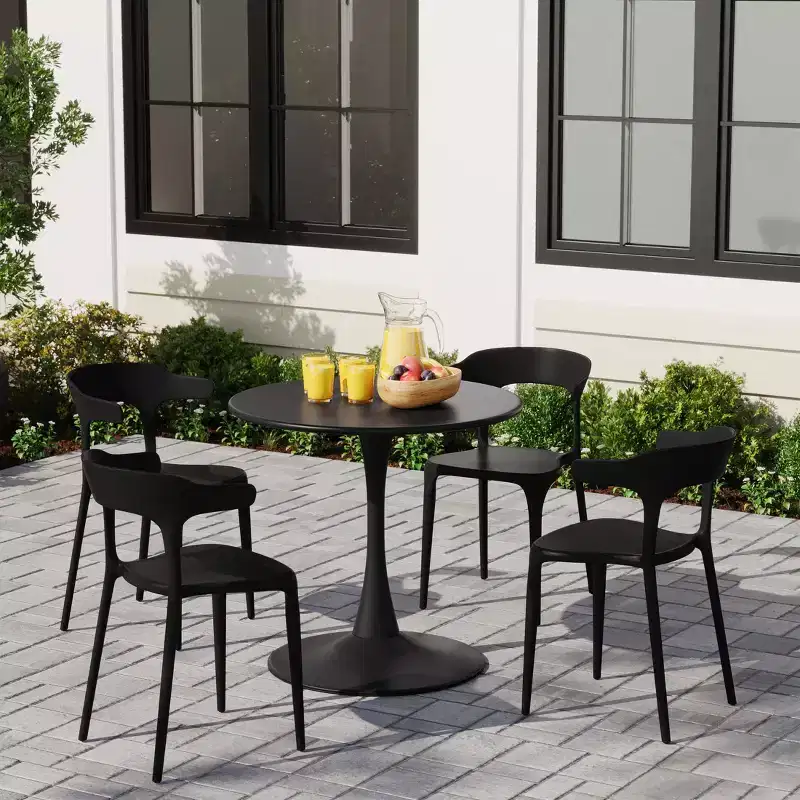 WestinTrends Playa 5-Piece Outdoor Metal Patio Dining Table Set With Stackable Patio Chairs