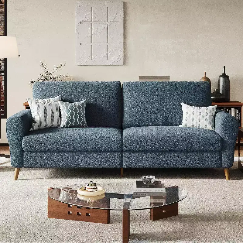 3 Seater Sofa with Wide Armrests, Wood Legs, Deep Seats, Mid-Century Modern Loveseat Sofa for Small Spaces, Easy Assembly