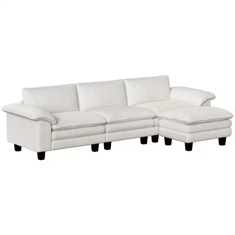 HOMCOM Sectional Sofa, L Shaped Couch with Deep Seat, Movable Ottoman and Pillow-top Armrests