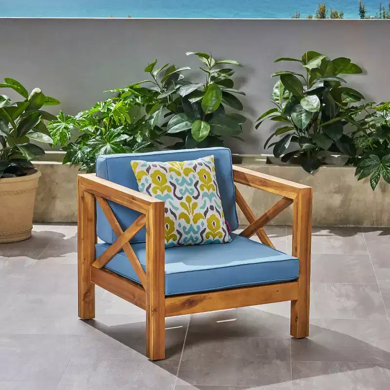 Christopher Knight Home Brava Outdoor Acacia Wood Club Chair with Water Resistant Cushion