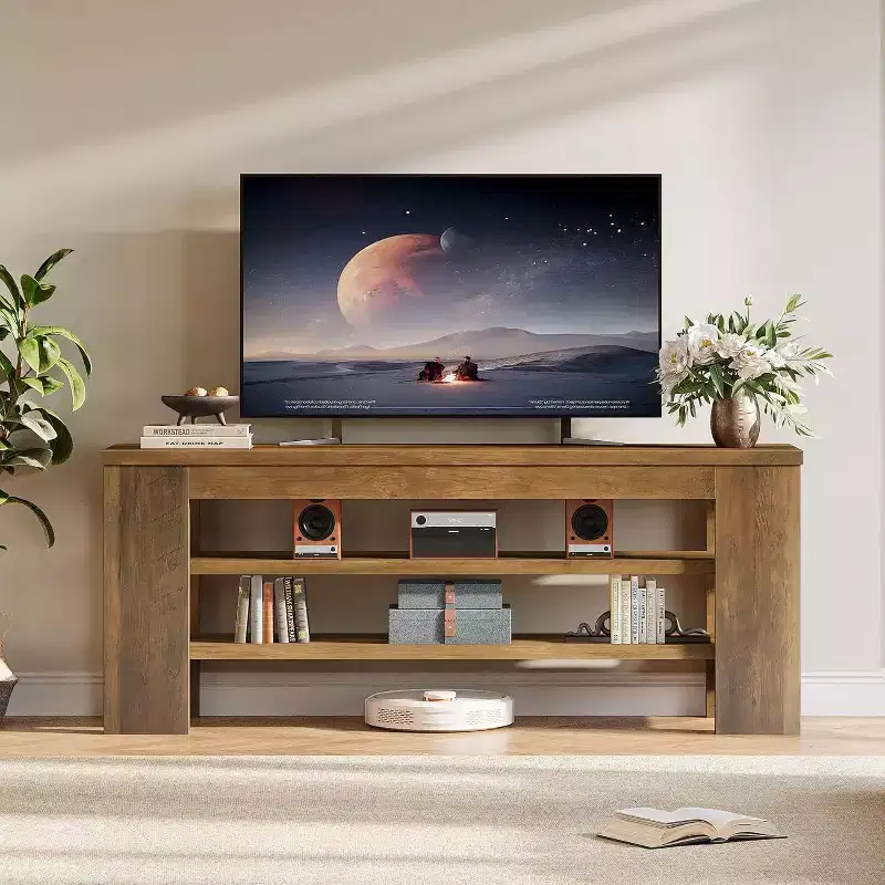 Lantine TV Stand for TVs up to 55 Inch, Entertainment Center with Open Storage Shelves, Modern Media Console Table for Living Room, Bedroom