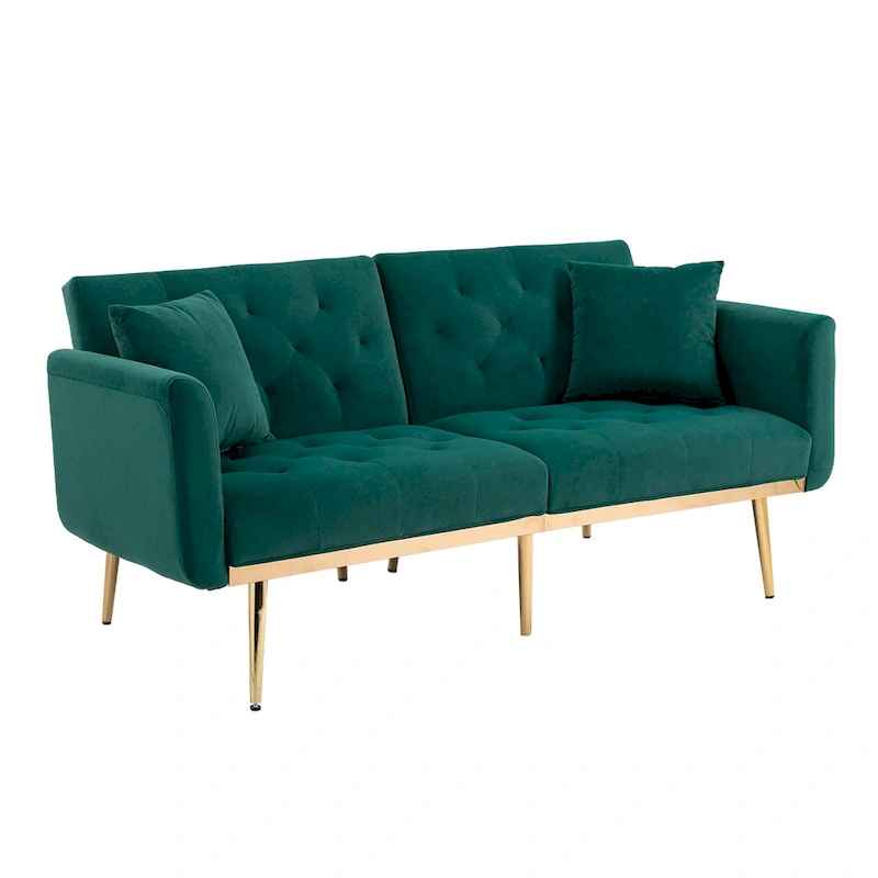 Velvet Upholstered Tufted Loveseats Sleeper Sofa With Rose Golden Legs
