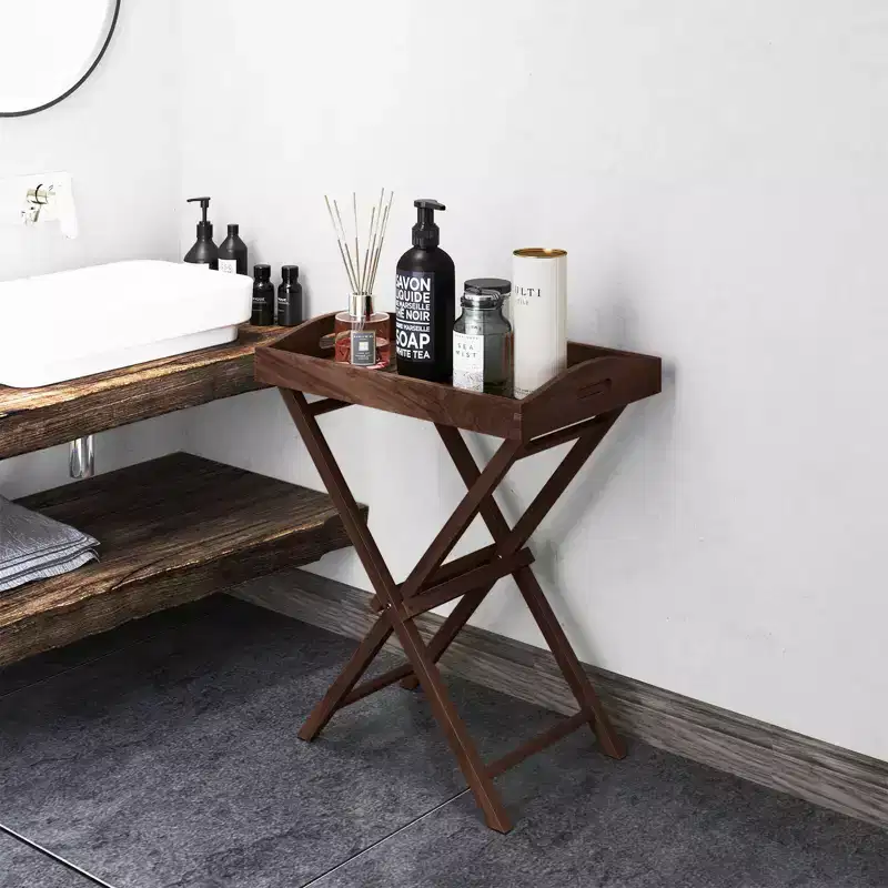 Costway 1/2 PCS Solid Teak Wood Tray Table 28 High Folding Table with Removable Tray Top