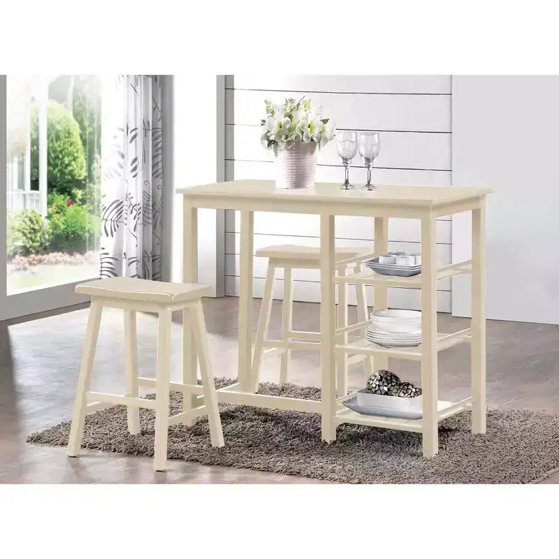 Simple Relax 3 Piece Wooden Counter Height Dining Set in Buttermilk