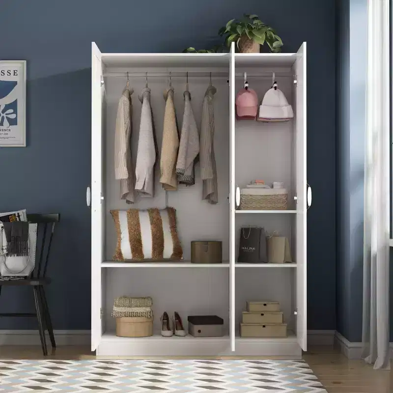 Famapy White 3-Door Wardrobe: Floral Ceramic Handles + Hanging & Storage Zones  Spacious Closet for Bedrooms