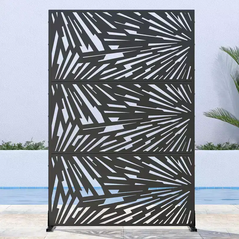 Lightning Bolt Design Black Galvanized Metal Screen | 183H x 120W x 4D cm