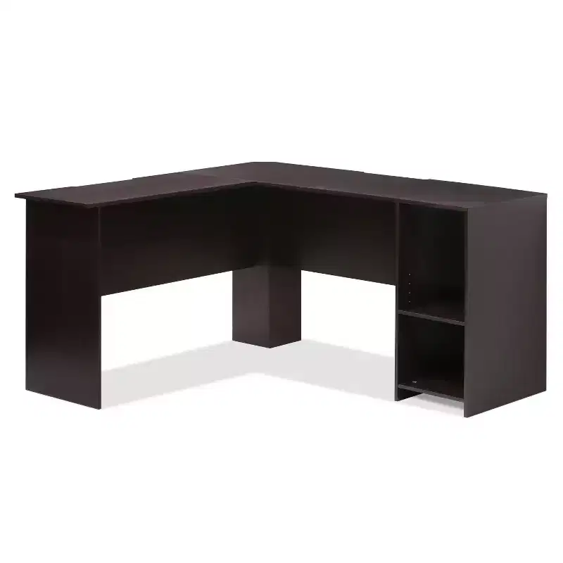 L-Shaped Computer Desk Study Gaming Table Corner Workstation with Open Bookshelves,Espresso