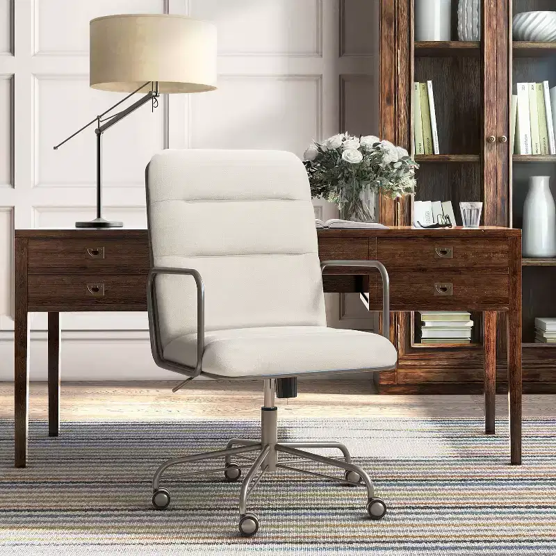 Finch Franklin Modern Desk Chair Cream/White: Upholstered, Swivel, Adjustable Height, Wood & Metal Frame