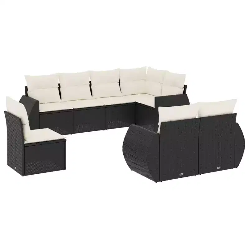vidaXL 8 Piece Patio Sofa Set with Cushions Black Poly Rattan