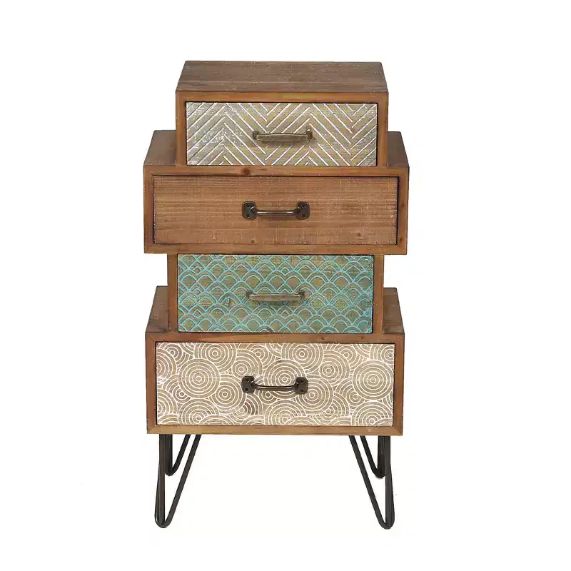 4-Drawer Wood Accent Chest, Mid-Century Apothecary Style, Brown, 33H x 18.9W in