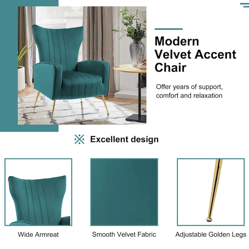 Upholstered Wingback Accent Chair - 26.4W x 37.8H x 32.6D