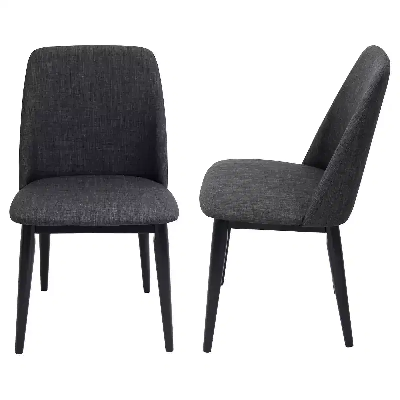 Set of 2 Tintori Mid Century Modern Dining Chair Black - LumiSource: Upholstered, Wood Legs, Comfort Style