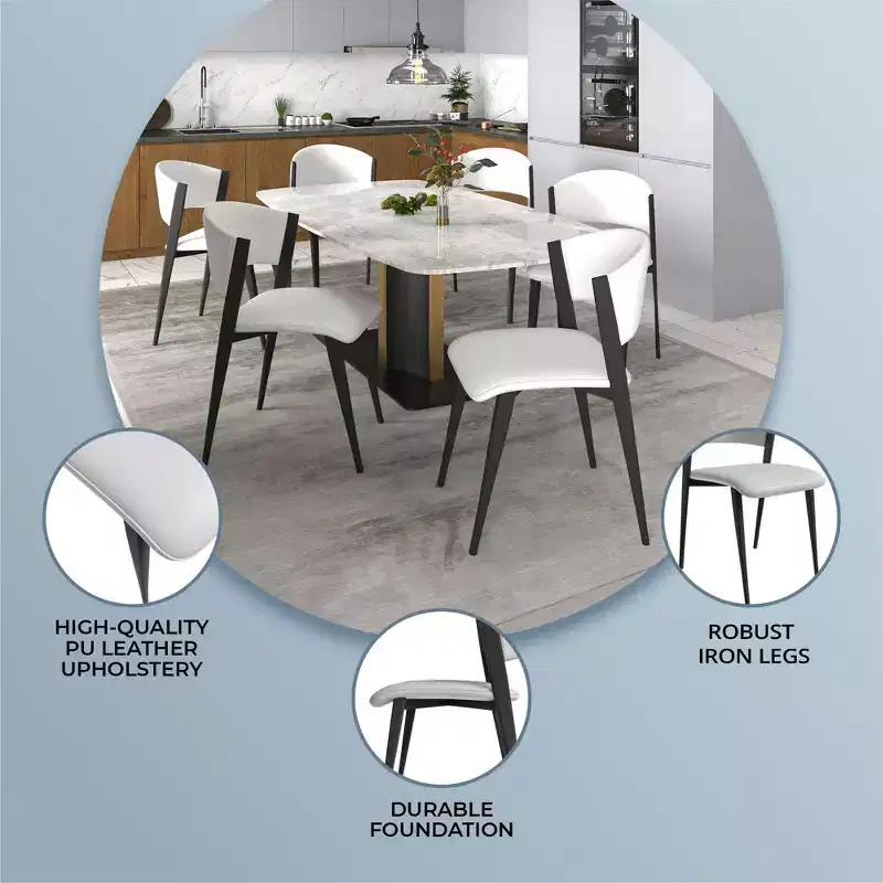 LeisureMod Aspen Series Upholstered Dining Chair in Leather Seats with Black Iron Frame and Legs, Modern Kitchen, Dining Room, Cafe Seating