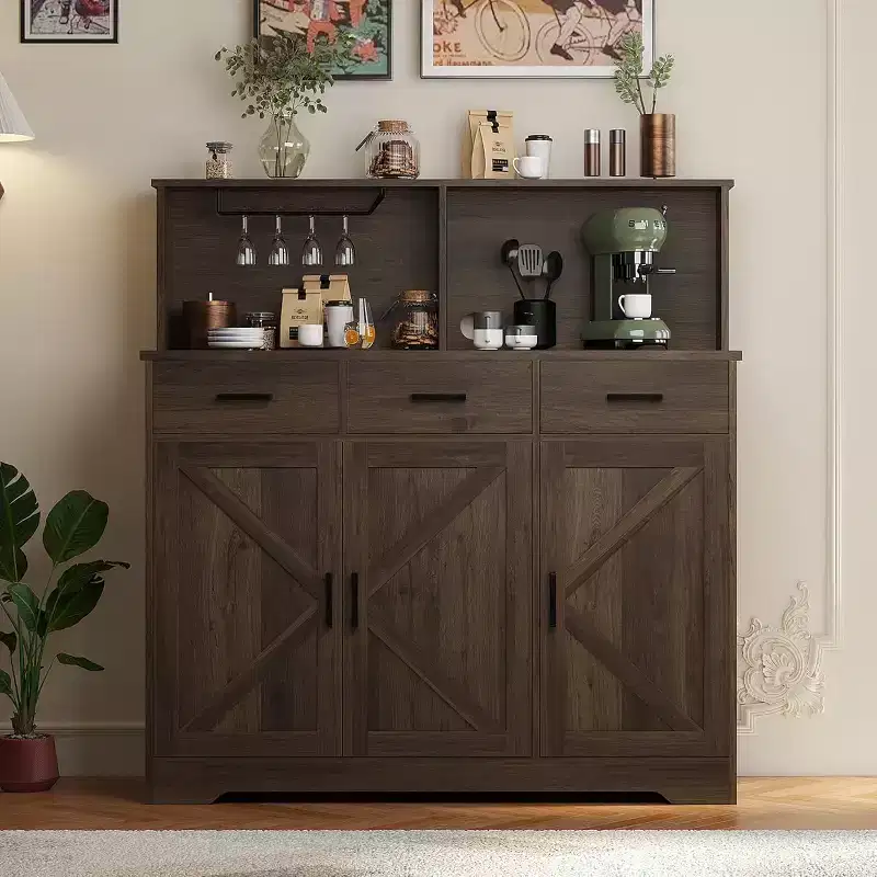 Farmhouse Entryway Storage Cabinet, Adjustable Shelves, 3 Drawers, Sturdy Wood Construction for Kitchen, Dining Room
