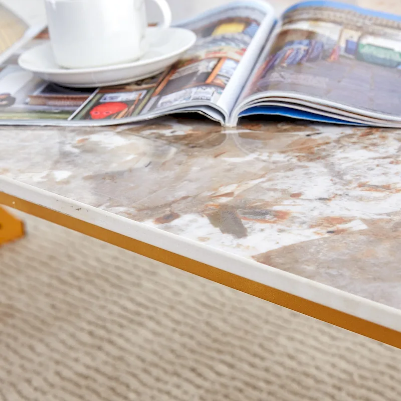 47 Modern Rectangular Coffee Table with Sintered Stone Tabletop and X-shaped Metal Legs