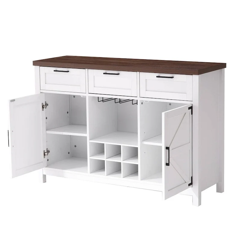 Wine Bar Cabinet, Sideboard with 3 Drawers and Cup Rack