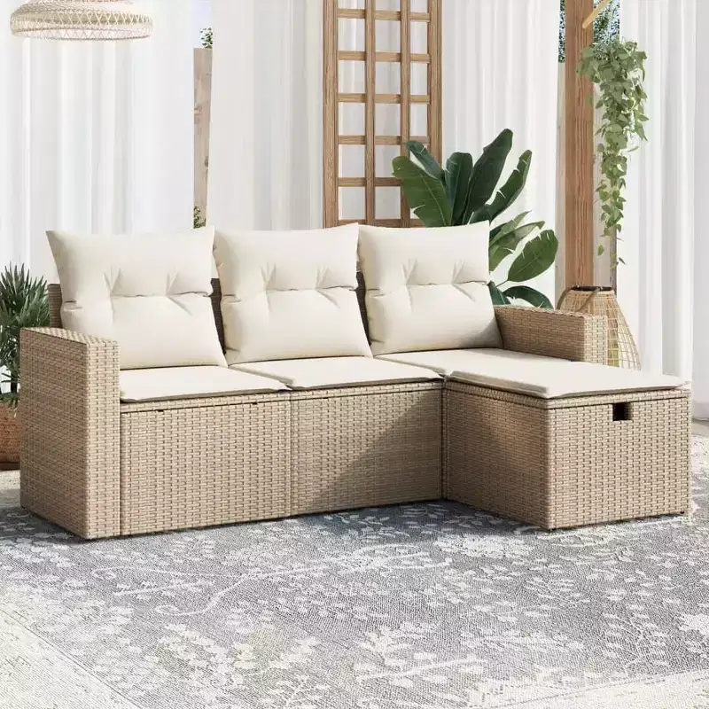 vidaXL Patio Sofa Set with Cushions Outdoor Furniture 4 Piece Poly Rattan