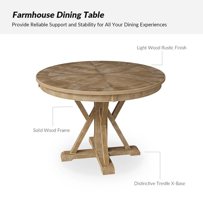Nuria Farmhouse 5-Piece Round Natural Dining Set with 4 Chairs and Round Table by HULALA HOME