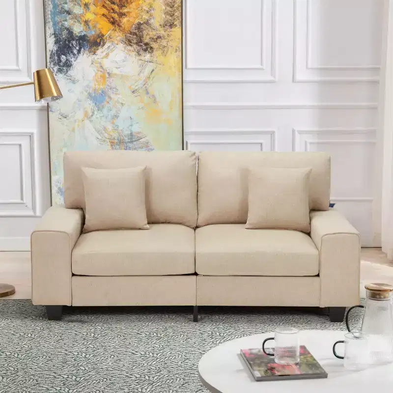 Gray Linen Upholstered Loveseat Sofa, 2-Seater