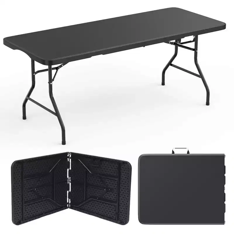 5ft Folding Table Fold-in-Half Long Party Table Collapsible Portable Table with Heavy-Duty Design