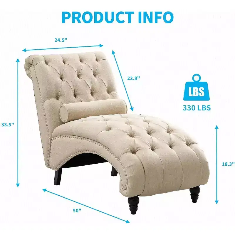 Button-Tufted Chaise Lounge Chair, Sofa Chaise Chair Indoor