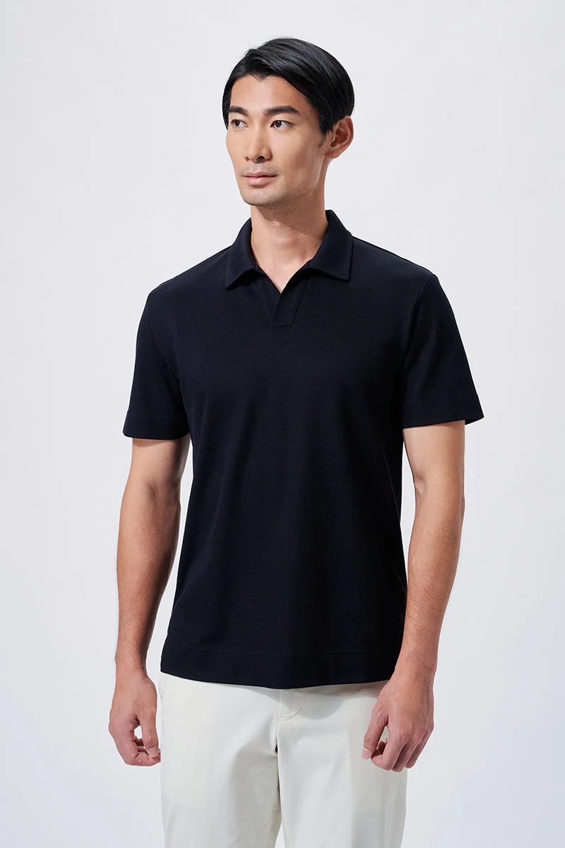 Waffle-Knit Buttonless Polo – Teal