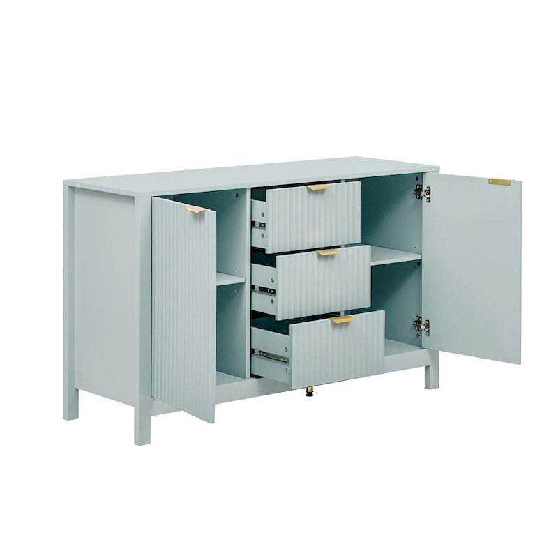47.2W Sideboard Buffet Cabinet with Wave Design - 3 Adjustable Shelves and 3 Drawers - N/A