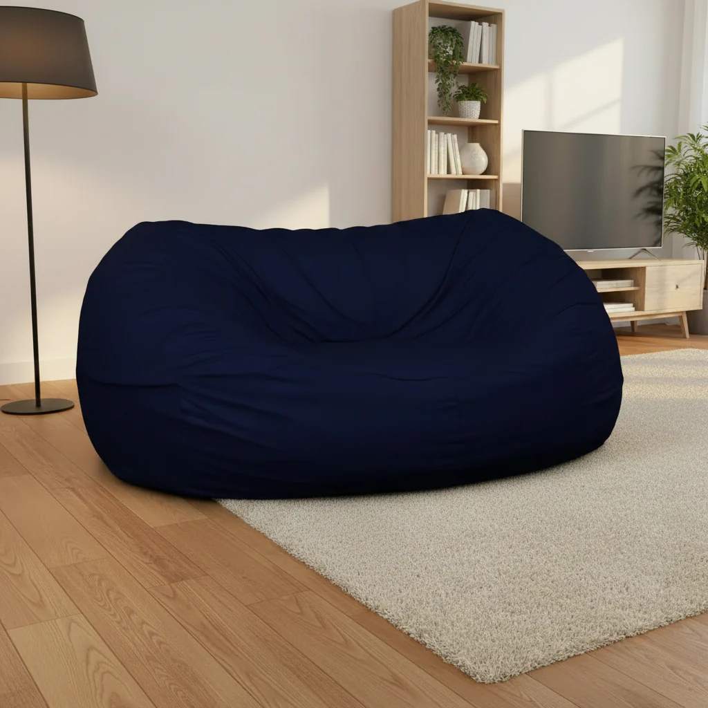 Navy Suede Bean Bag Lounger Chair, 2-Seat