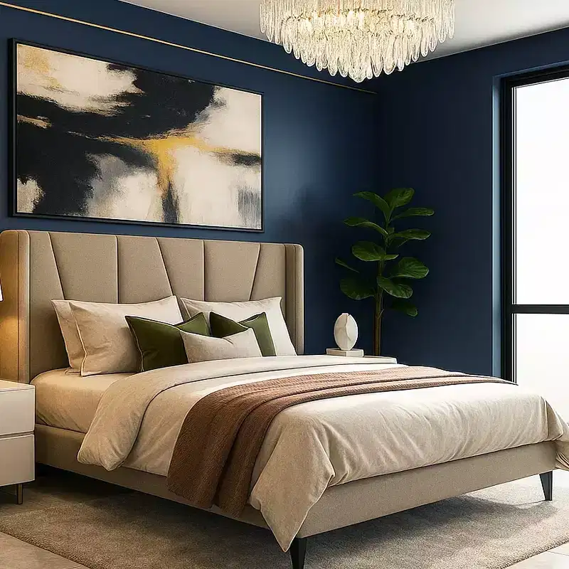 Platform Bed Frame with Geometric Wingback Headboard, Modern Upholstered Bed with Wooden Slats Support, No Box Spring Needed, Easy Assembly