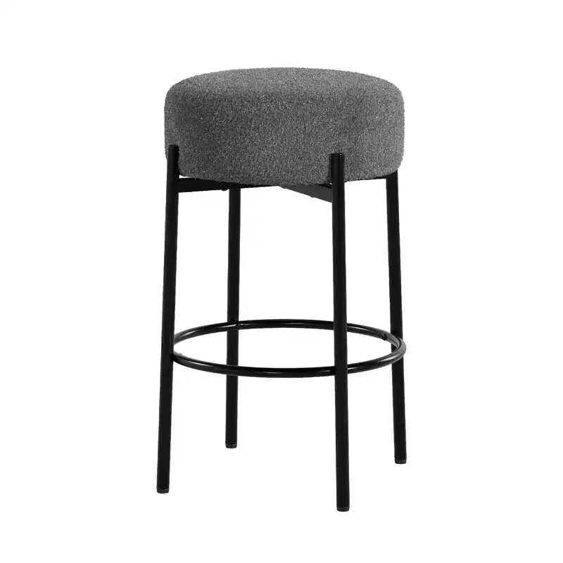 Counter Height Bar Stools Set of 2, 24 Wool Upholstered Barstool w/Footrest, Modern Backless Stools for Kitchen Island, Home Bar